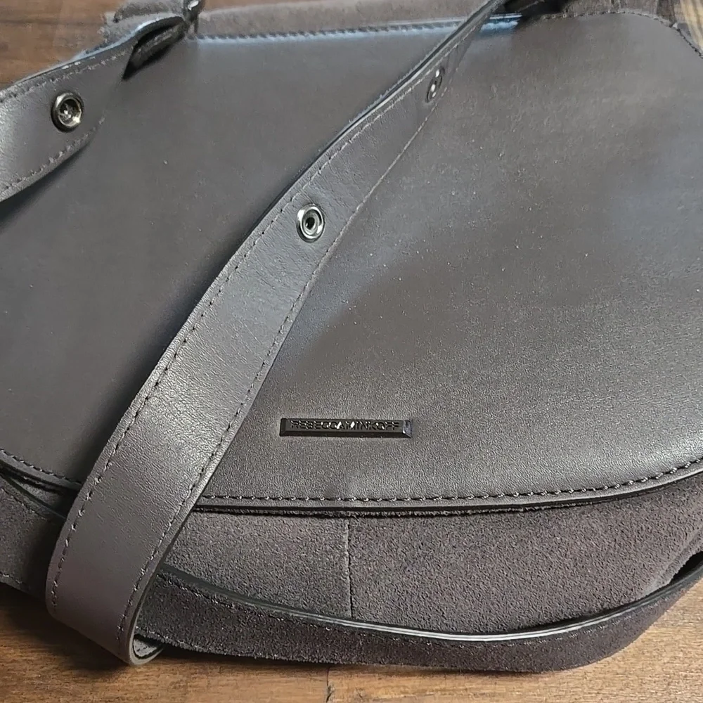 Rebecca Minkoff Biker Saddle Bag Crossbody Gray Suede